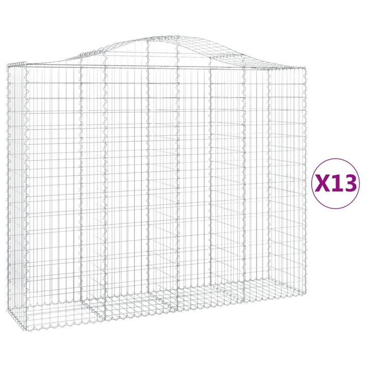 Set cos gabion arcuit vidaXL, 13 buc, 200x50x160/180 cm, fier galvanizat 34.55 kg 3145714