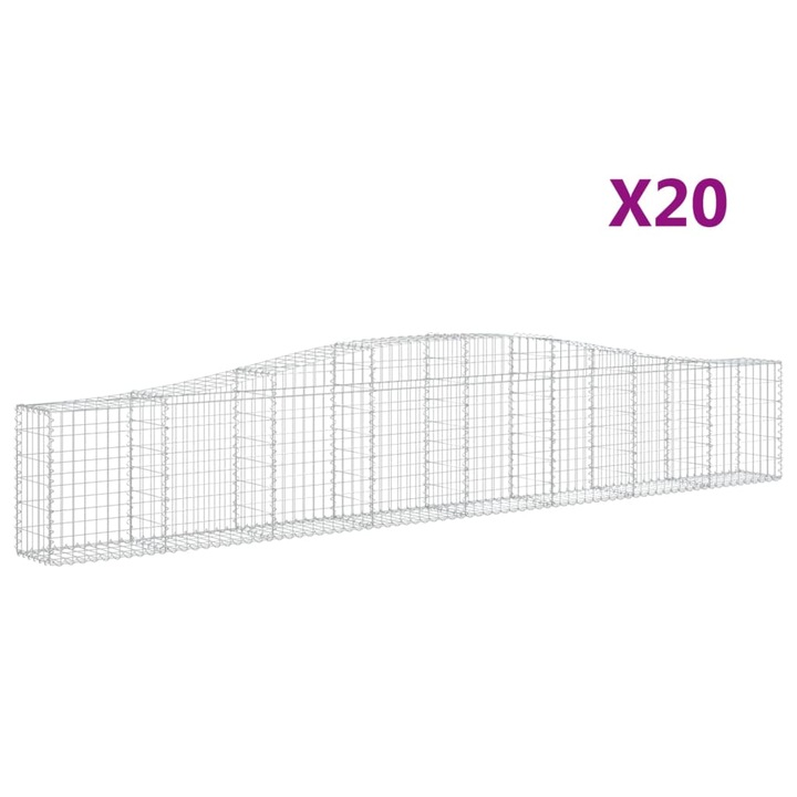 Set cosuri gabion arcuite 20 buc vidaXL, 400x30x60/80 cm, fier galvanizat 28.75 kg 3145810