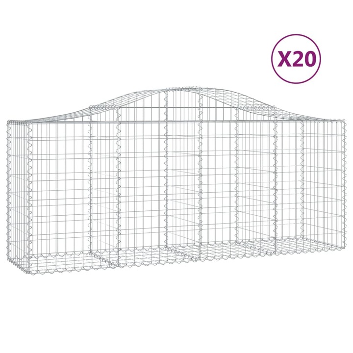 Set cosuri gabion arcuite 20 buc vidaXL, 200x50x80/100 cm, fier galvanizat 21.5 kg 3145634