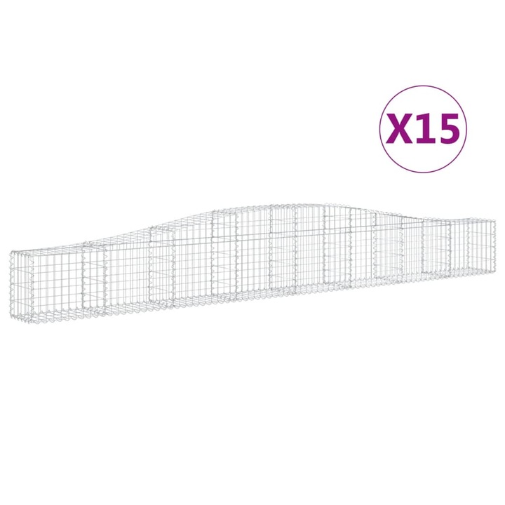 Set cosuri gabion arcuite 15 buc vidaXL, 400x30x40/60 cm, fier galvanizat 23.35 kg 3145796
