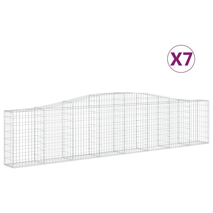 Set cosuri gabion arcuite 7 buc vidaXL, 400x30x80/100 cm, fier galvanizat 34.2 kg 3145818