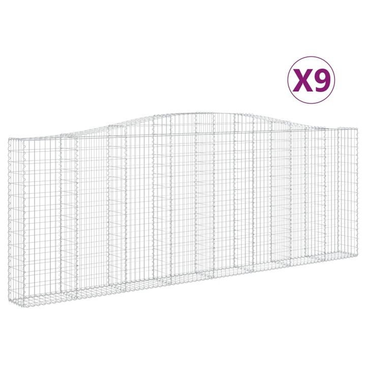 Set cosuri gabion arcuite vidaXL, 9 buc. 400x30x140/160 cm fier galvanizat 50.85 kg 3145859