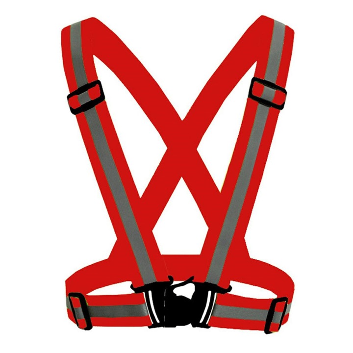 Vesta tip ham reflectorizanta, ultra rezistenta, cu reflexii neon, marime ajustabila, Rosu neon, RBT-BBL8068