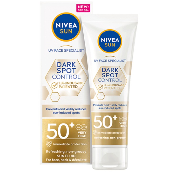 Crema de fata anti-pete pentru protectie solara Nivea UV Face Specialist Spot Control Dark Spot Control, SPF 50+, 40 ml
