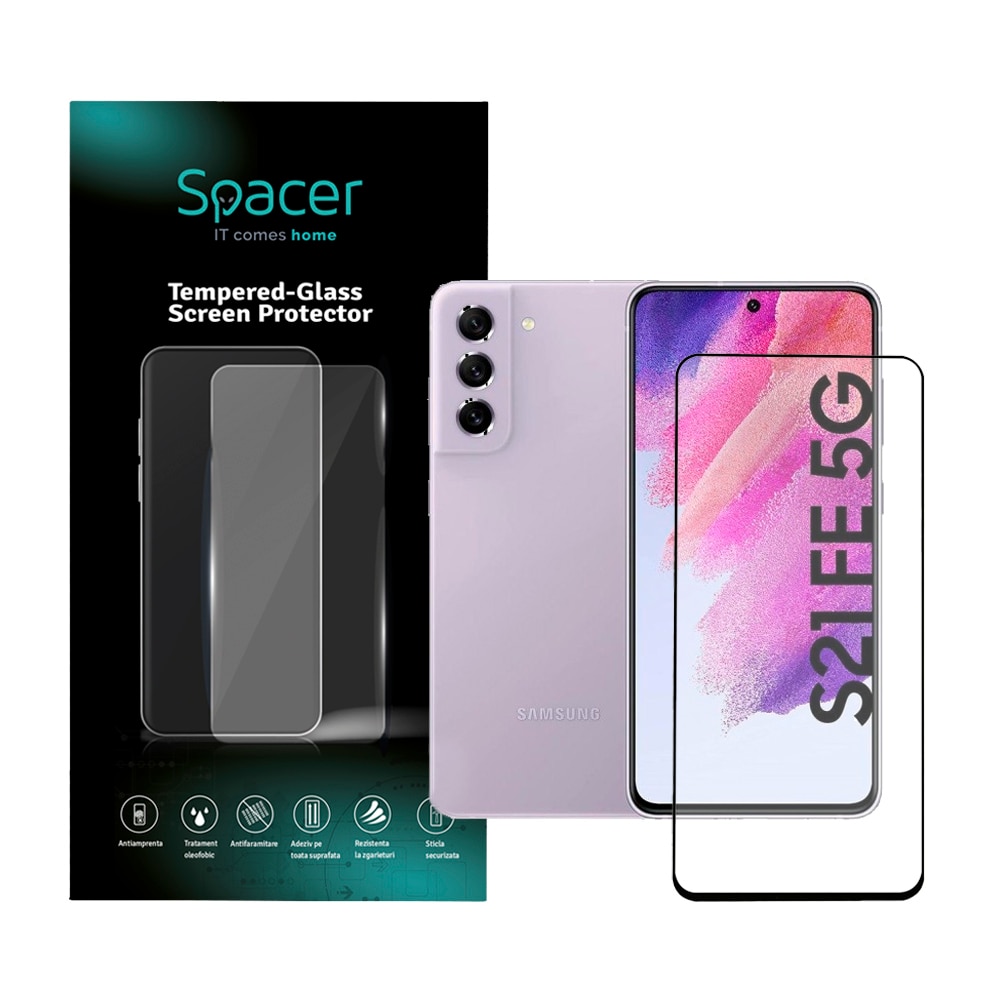 Folie de protectie Spacer pentru Samsung Galaxy S21 FE, sticla 9D, duritate 9H, Tempered Glass