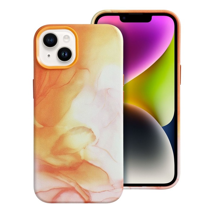 Carcasa G-Tech Leather Mag, Portocalie, pentru iPhone 12 Pro Max, compatibilă cu încărcarea MagSafe, hibridă 10x15x2cm