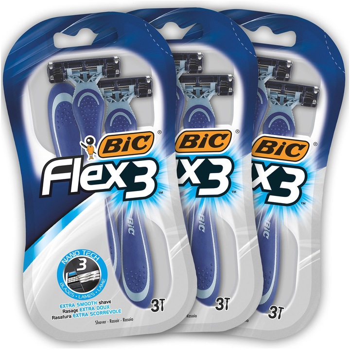 Комплект от 3 самобръсначки за еднократна употреба BIC Flex 3, 3 остриета, 3 броя