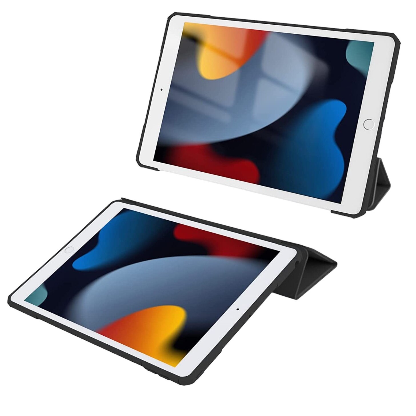 Husa tableta iPad 10.2 7/8/9 Gen, functie stand, cu spatiu pentru un stylus, Transparent/negru
