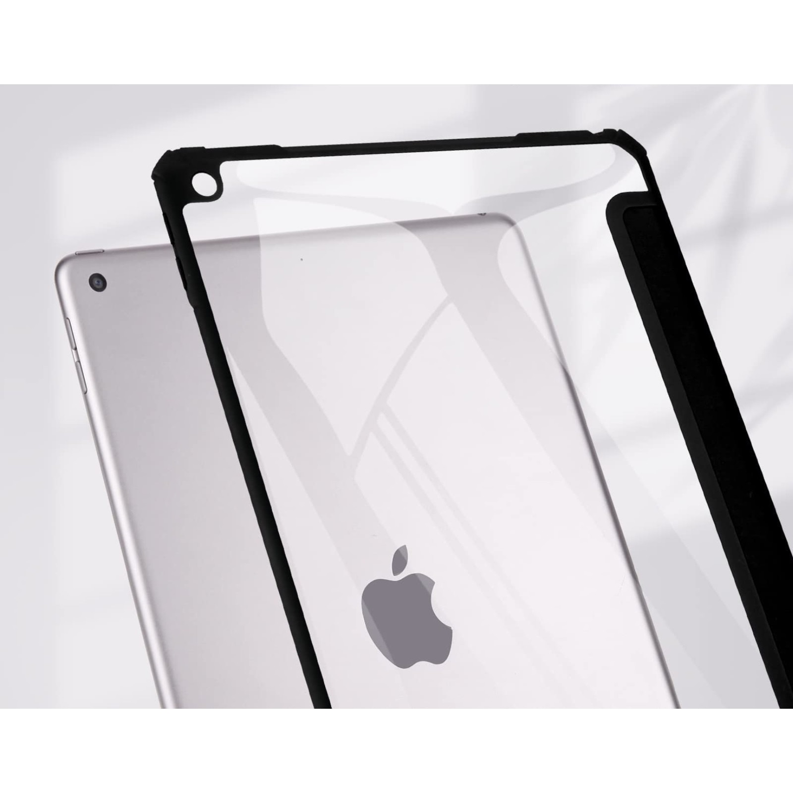Husa tableta iPad 10.2 7/8/9 Gen, functie stand, cu spatiu pentru un stylus, Transparent/negru