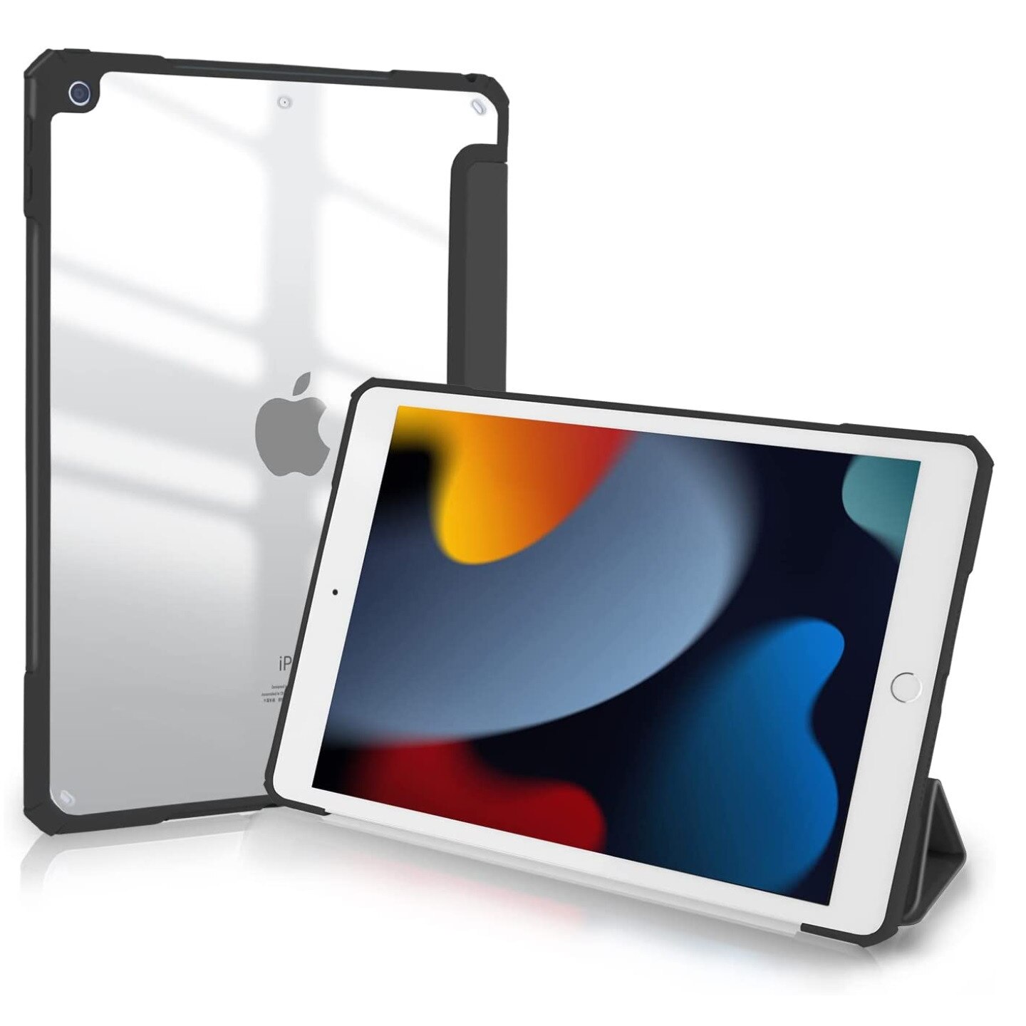 Husa tableta iPad 10.2 7/8/9 Gen, functie stand, cu spatiu pentru un stylus, Transparent/negru