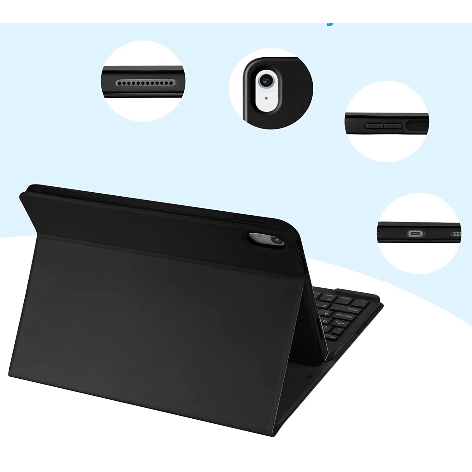 Husa cu tastatura pentru Apple iPad 10.9 10 GEN 2022, Piele ecoligica, Negru