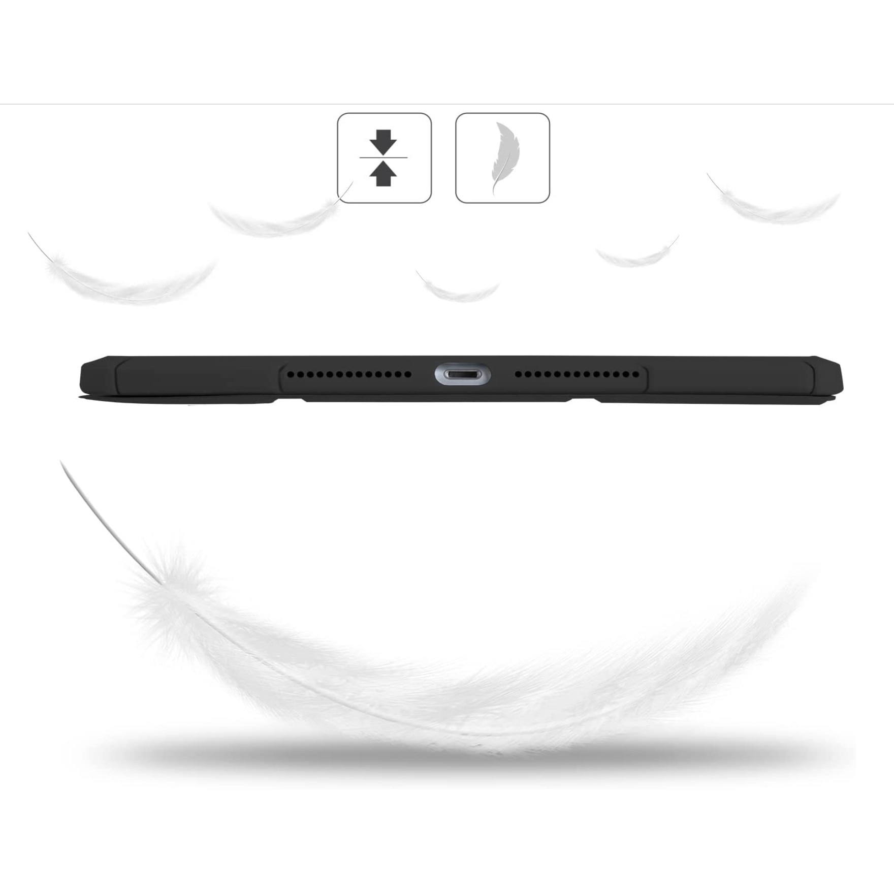 Husa tableta iPad 10.2 7/8/9 Gen, functie stand, cu spatiu pentru un stylus, Transparent/negru