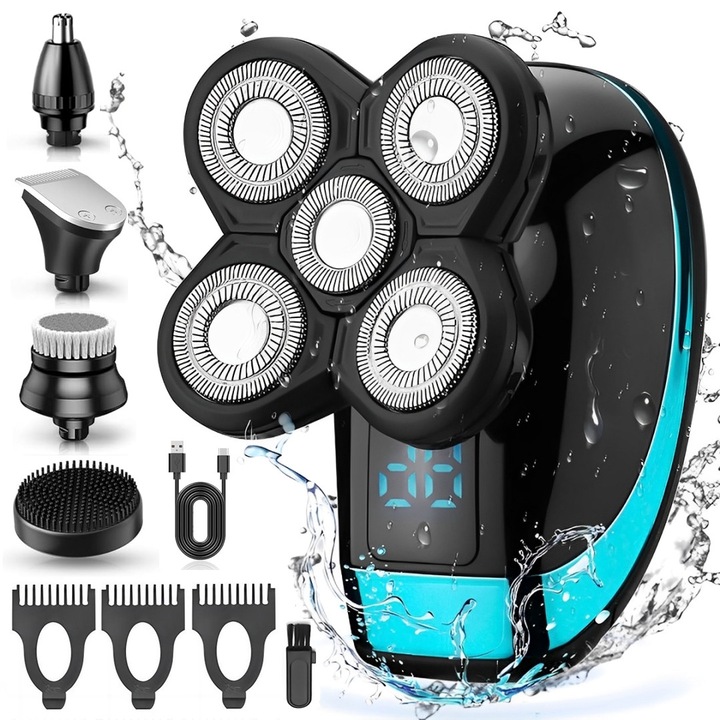 Aparat de ras Profesional 4D, BYONDSELF®, 5 in 1, Pentru fata cap si corp, Display digital, Umed si uscat, Cu trimmer pentru barba si nas