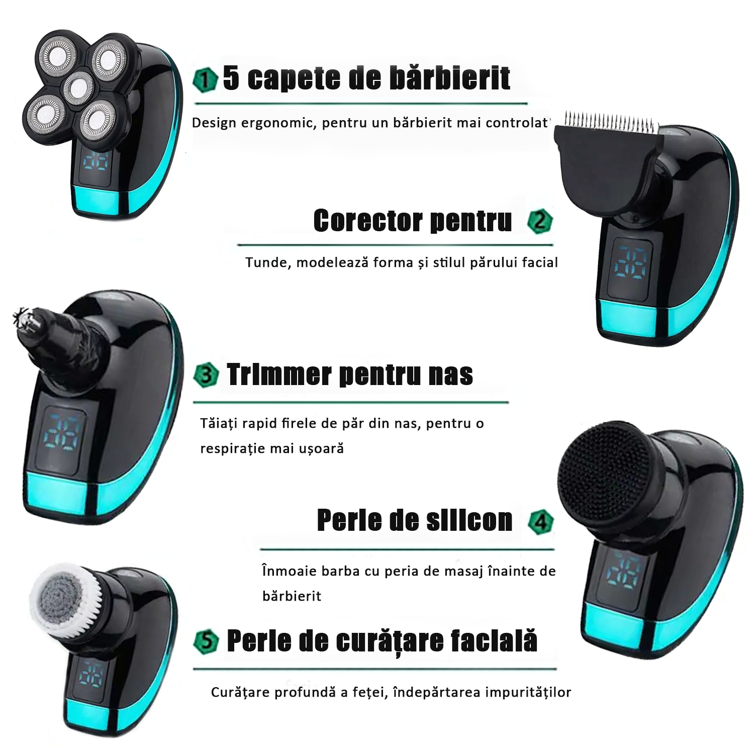Aparat de ras Profesional 4D, BYONDSELF®, 5 in 1, Pentru fata cap si ...