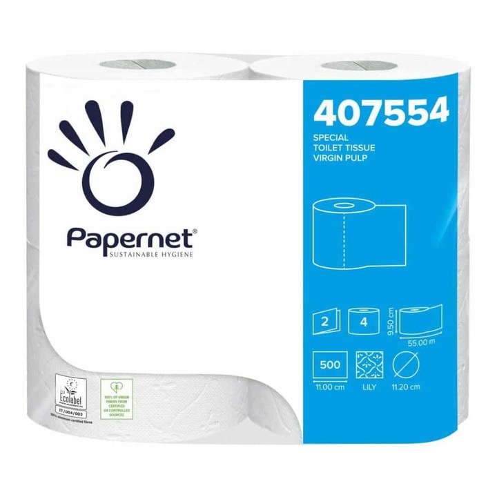 Papernet Ecolabel WC-papír kis tekercs, 2 rétegű, 55 m, 4 tekercs
