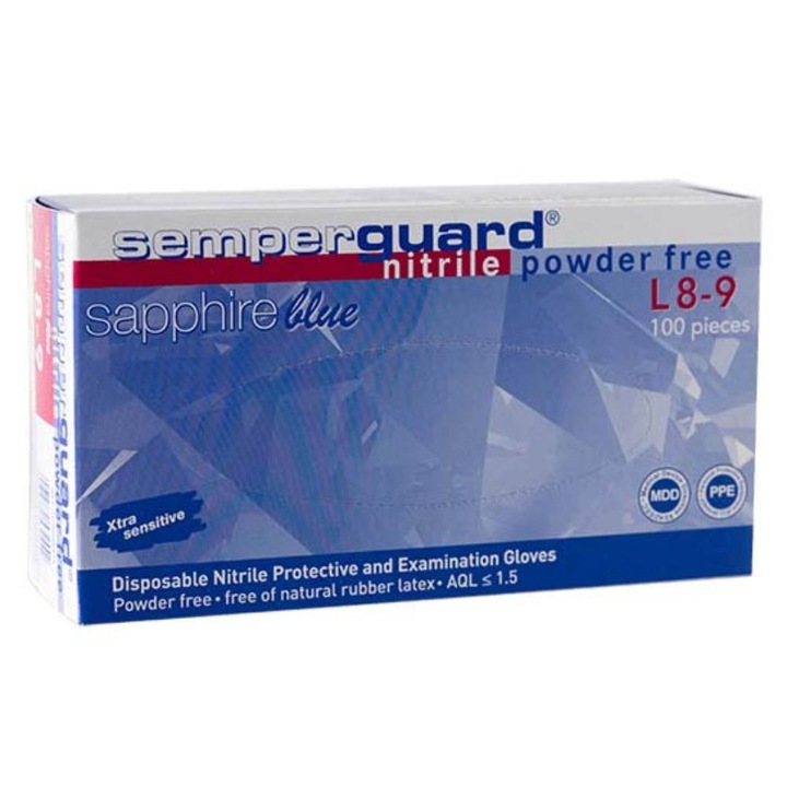 Nitril kesztyű, Semperguard Nitrilsapphire, L méret, 100 db