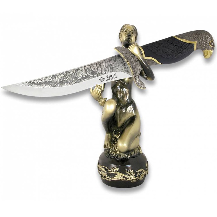 Cutit panoplie Sirenita Imperial Albainox 31514 cu suport expunere 3D, lama gravata damasc