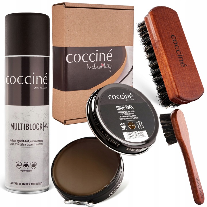 Set de ingrijire pantofi, Coccine, 4 in 1, Pentru piele, Maro