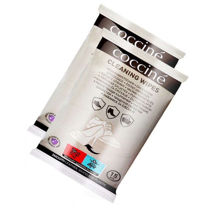 Set de 2 x pachete servetele de curatare pentru incaltaminte, Coccine, 15 buc, Pentru piele naturala