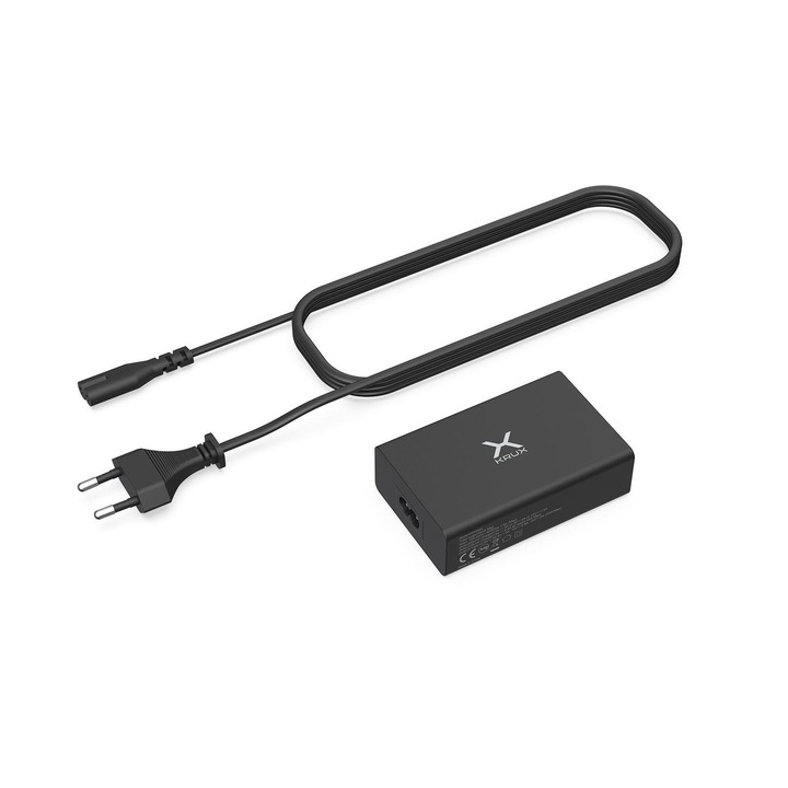 USB töltő, Krux, 5 USB/USB-C csatorna, 5V, Fekete