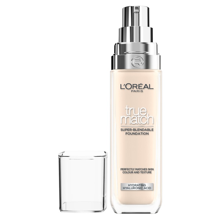 Fond de ten L'Oreal Paris True Match 0.5N Subton Neutru, infuzat cu acid hialuronic, se adapteaza la nuanta tenului, 30 ml