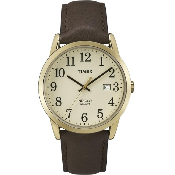 Klasszikus férfi karóra, Timex, Inox/Ökológiai bőr, 38 mm, Barna/Arany