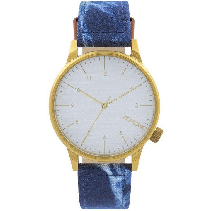 Унисекс часовник, Komono, кожена/текстилна каишка, 42 мм, син/златен