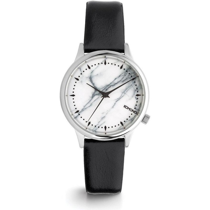 Ceas dama, Komono, Inox/piele, Argintiu/negru