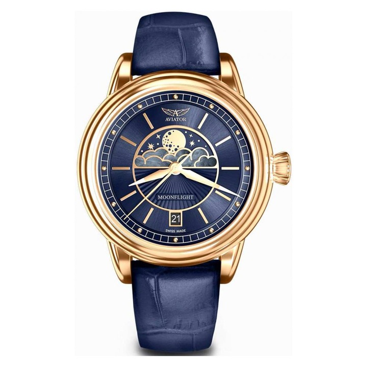 Дамски часовник, Douglas, 36 мм, Стомана, Златист, Син