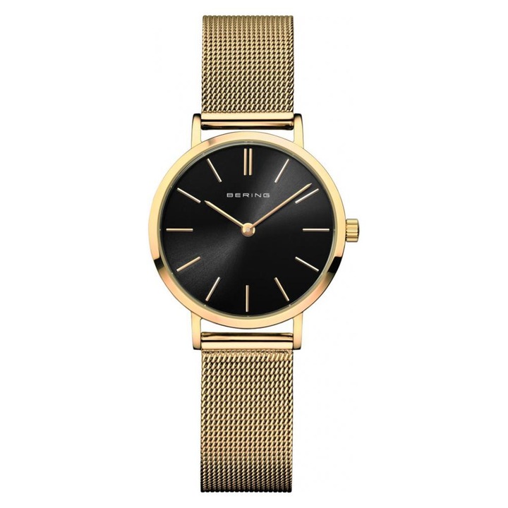 Ceas dama, Bering, Otel, Mecanism Quartz, Auriu/Negru