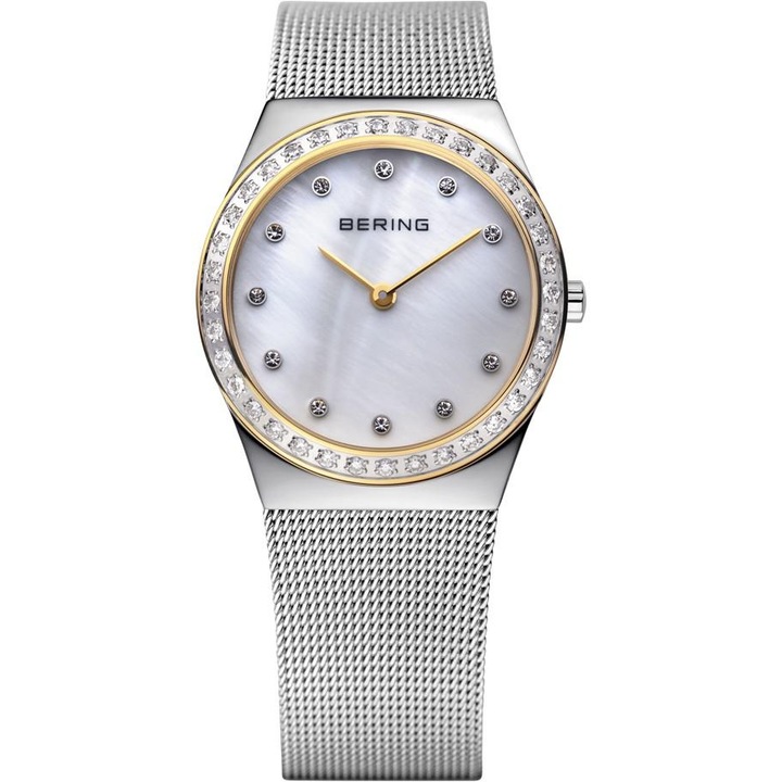 Ceas dama Classic, Bering, Inox, 30 mm, Argintiu/Auriu