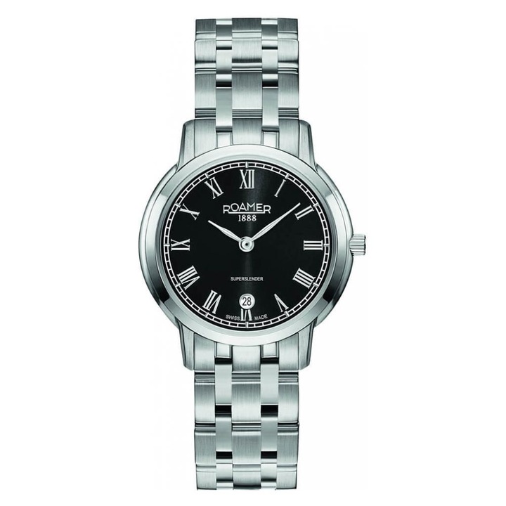 Ceas dama Superslender Ladies, Roamer, Inox, 29 mm, Argintiu/Negru