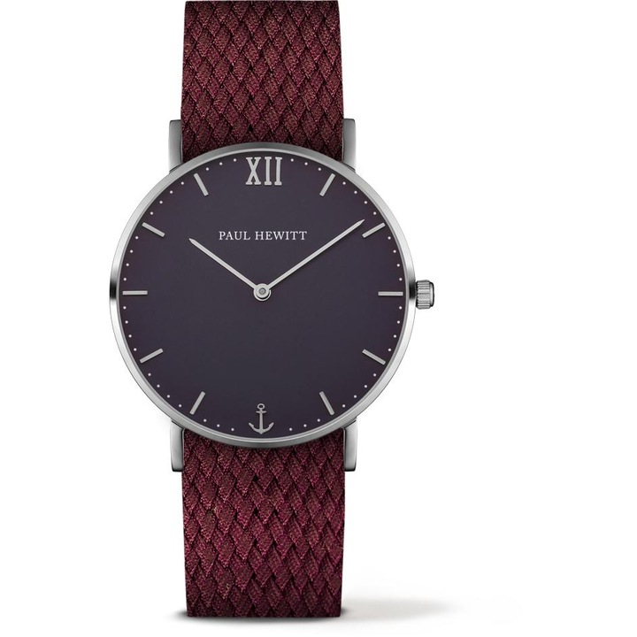 Ceas dama, Paul Hewitt Silver, Otel inoxidabil, Curea din material textil, Visiniu/Albastru/Gri