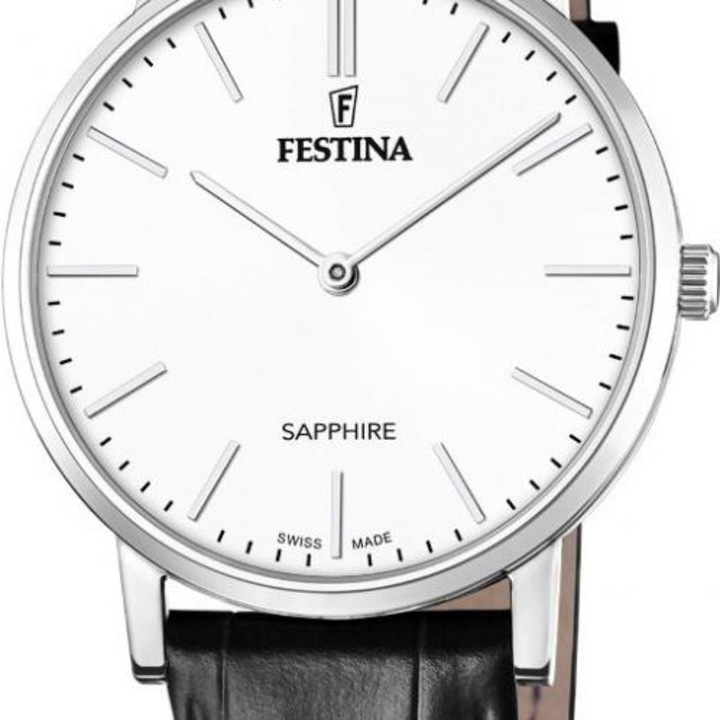 Мъжки часовник, Festina, Неръждаема стомана/Кожа, Черен/Сребрист