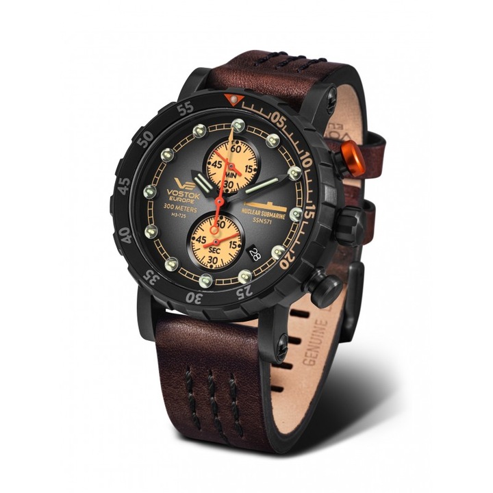 Ceas barbati, Vostok Europe, Inox/Piele, Maro/Negru