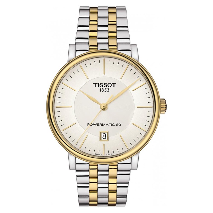 Мъжки часовник, Tissot, Елегантен, 40 мм, Стомана, Злато/Сребро