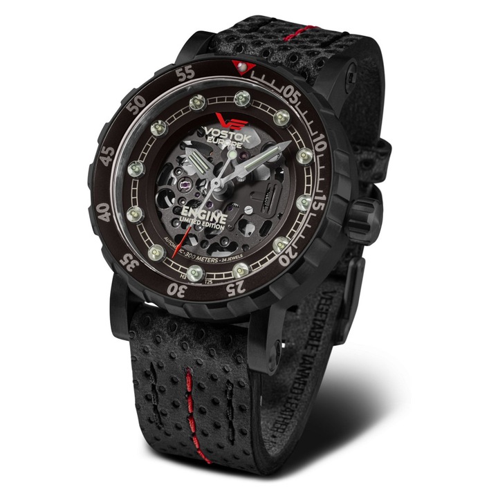 Ceas barbati, Vostok Europe, Model Engine Skeleton, Negru