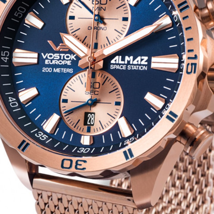 Мъжки часовник, Vostok Europe, Stainless Steel, Gold/Blue