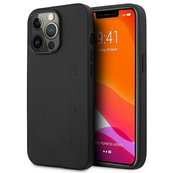 AMG AMHCP14LDOLBK Husa rigida pentru iPhone 14 Pro de 6,1 inchi, neagra/neagra, din piele imprimata la cald