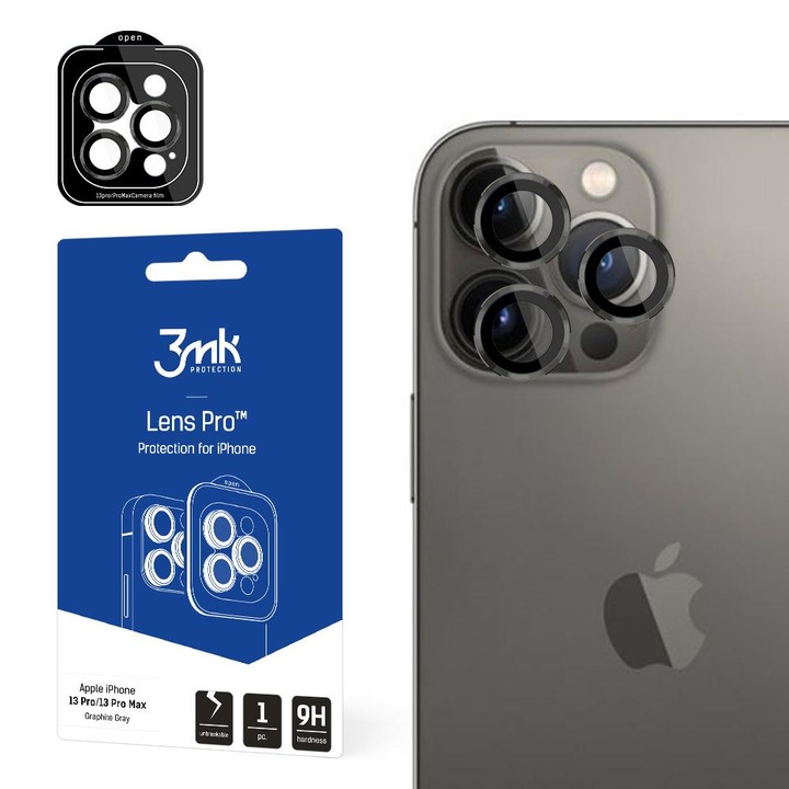 Протектор за камера 3mk Pro, За Apple iPhone 13 Pro/13 Pro Max, Графитено сив