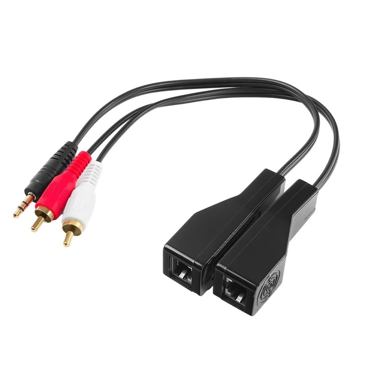 Audio adó, UTP, 2xRCA, RJ45, 10 HZ/50 kHz, 100 m, Fekete