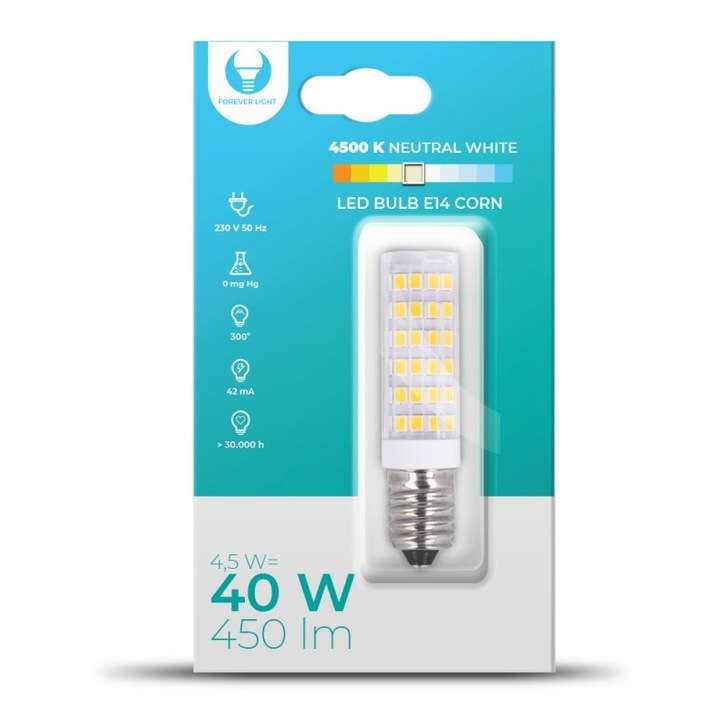 LED крушка E14 4.5W, 230V, 4500K, 450lm, Forever Light