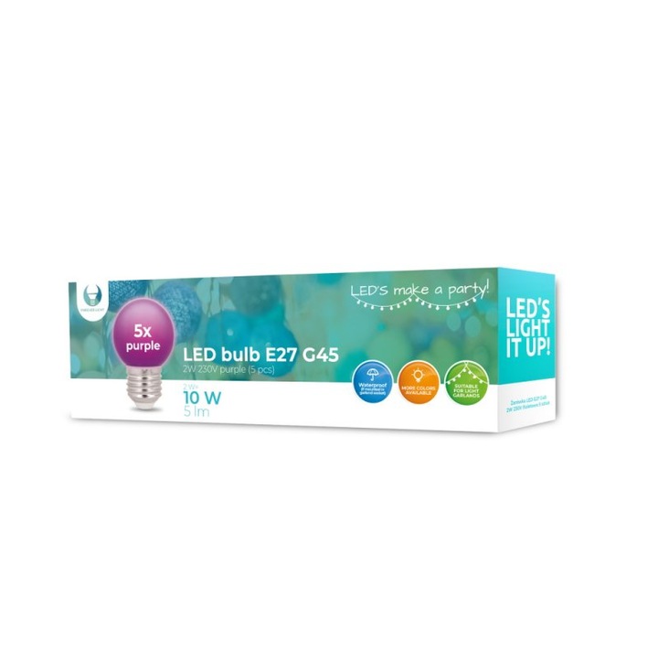Led izzó e27 g45 2w 230v lila 5db