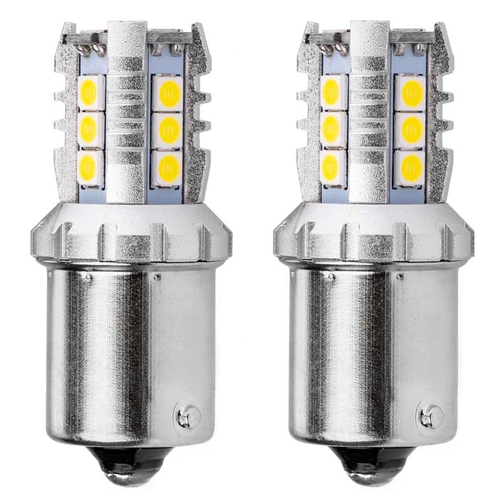 Set 2 becuri auto LED Canbus 3030 16SMD, Amio, 12/24 V, 16 leduri, Argintiu