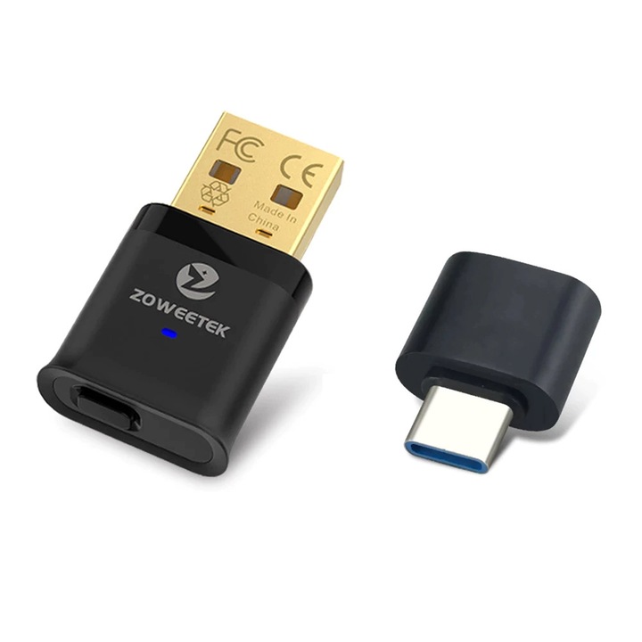 Bluetooth аудио предавател USB-C 5.0 aptX 20m, Zoweetek, черен