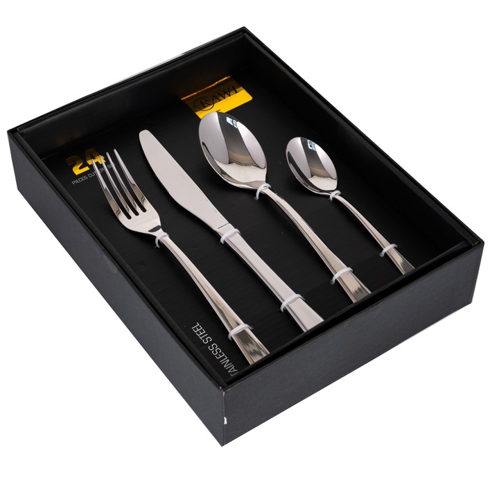Set 24 tacamuri cu model, stainless stell, pentru 6 persoane, RAWI-24M3