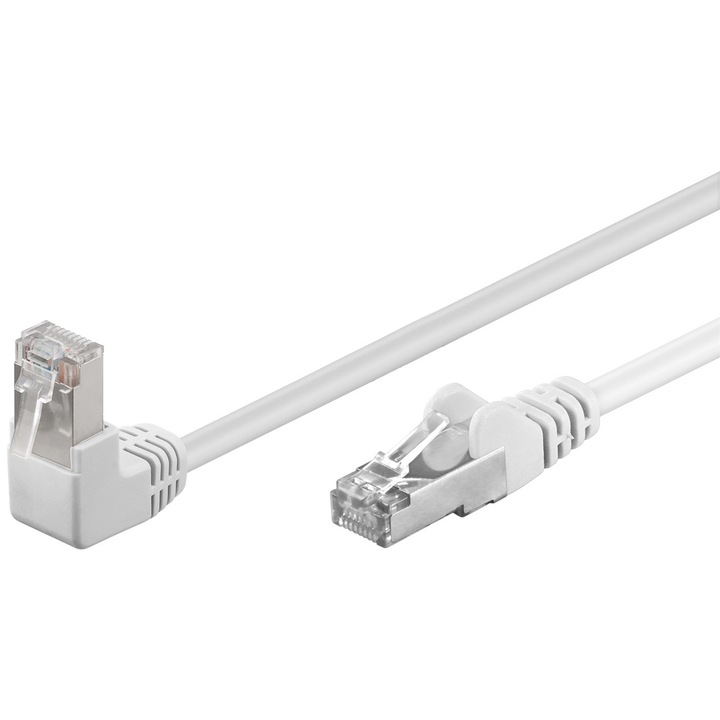 Cablu patch CAT5e FTP RJ45 90 in unghi - RJ45 drept 0.25m 100MHz alb Goobay 94176
