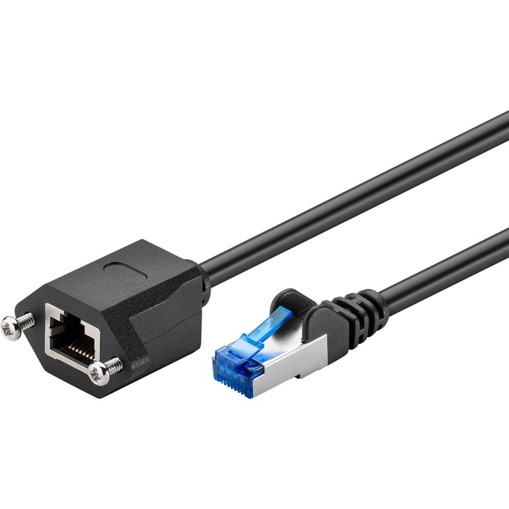 Удължителен кабел, LAN CAT 6A SF/FTP, 0,5 м, черен