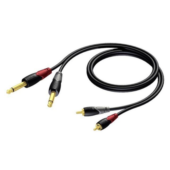 Аудио кабел, 2xRCA мъжки, 2xJack 6.3mm, 5m, черен