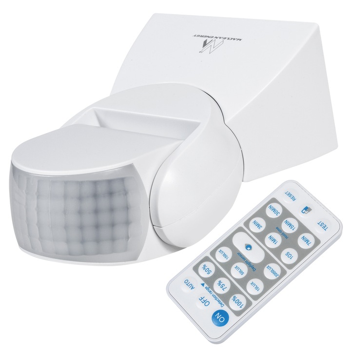 Senzor de miscare, Maclean Energy, Infrarosu, 1200 W, Alb